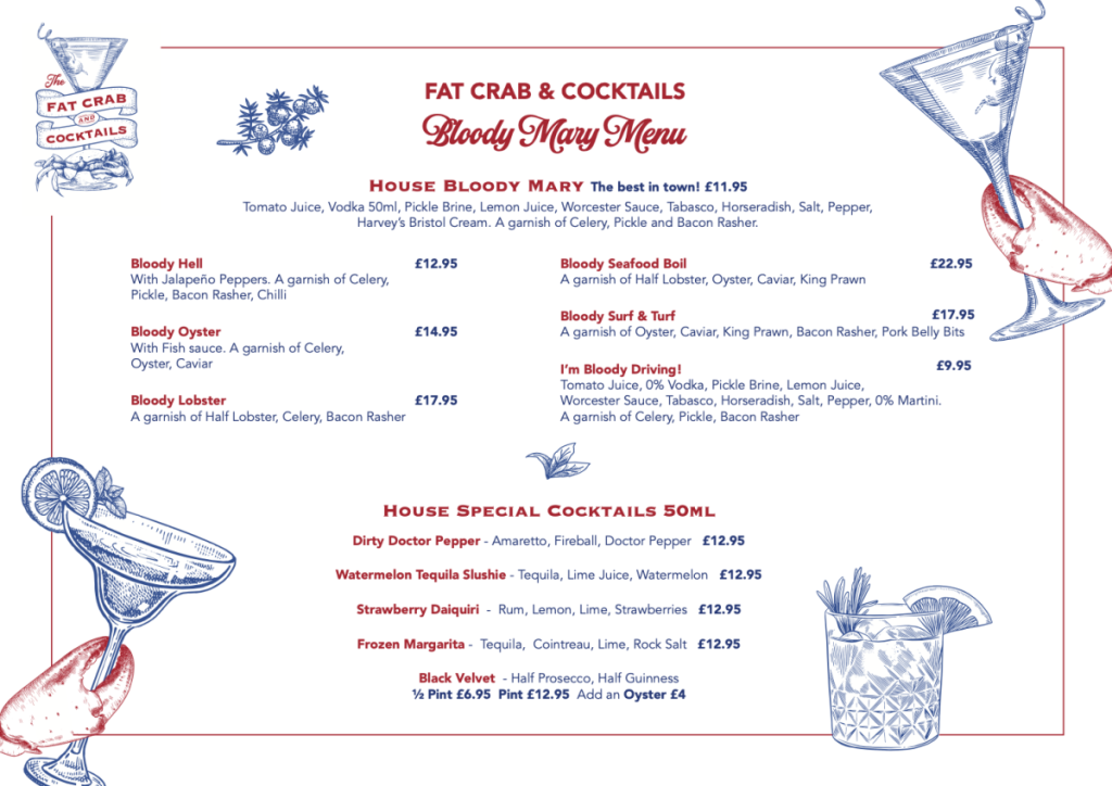 Fat Crab And Cocktails Bloody Mary Menu