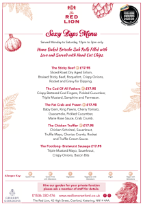 Sexy Baps Menu from 30 July